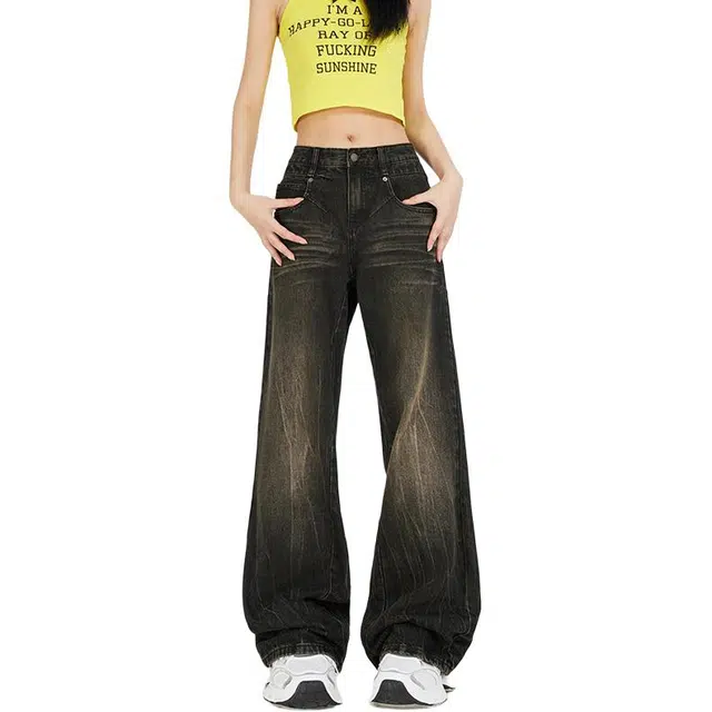 极限涡轮 美式高街夏季微喇显瘦牛仔裤 男女同款