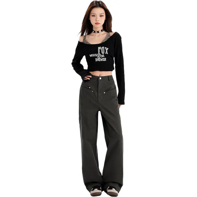 淑好百 宽松工装长裤高腰休闲裤 女款