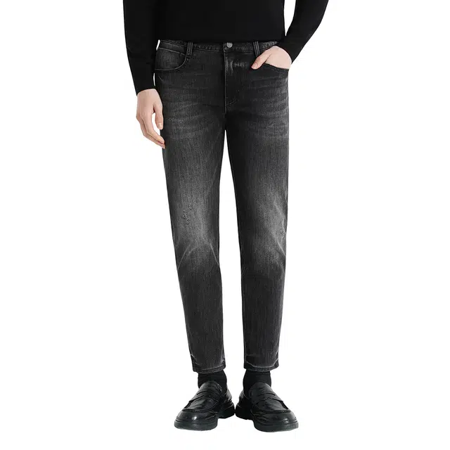 利郎 四面弹 时尚都市质感简约百搭九分裤水洗磨白弹力牛仔裤 男款