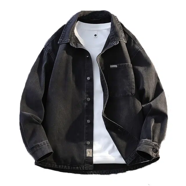 百胜狐港风微阔提花美式复古休闲百搭牛仔外套 男女同款