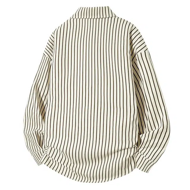 普鲁士多特蒙德 日系条纹撞色小众个性设计高级感上衣百搭无性别主义宽松翻领长袖衬衫 男女同款