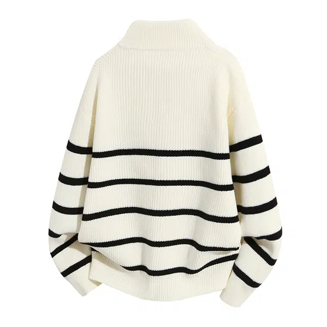 吾皇猫 美式高街条纹针织开衫外套双开拉链立领外穿宽松长袖通勤百搭毛衣 男女同款