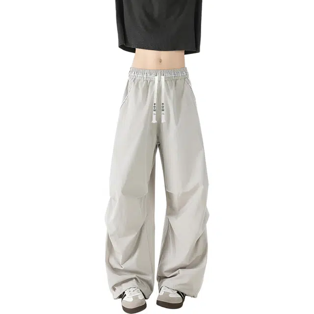 半空山 美式复古高街褶皱垂感堆叠脚口口袋腰口撞色高级设计潮流时尚弯刀休闲裤 男女同款