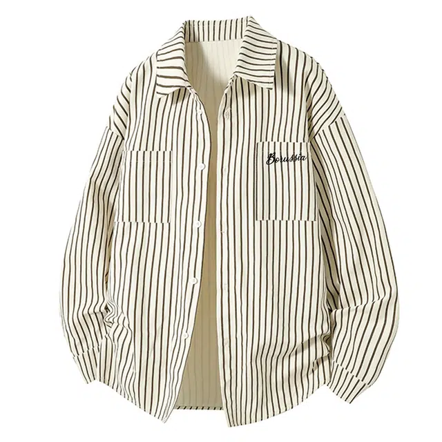 普鲁士多特蒙德 日系条纹撞色小众个性设计高级感上衣百搭无性别主义宽松翻领长袖衬衫 男女同款