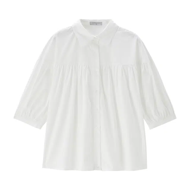 佐丹奴 纯棉府绸简约通勤压褶休闲中袖衬衫 女款