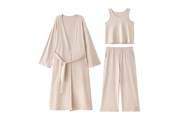 俏薇妮 [云柔织]带胸垫一体春秋睡袍背心长裤三件套宽松睡衣套装 女款