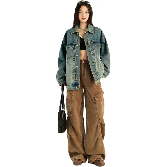 拾籍 个性设计潮流时尚多口袋美式复古显瘦气质百搭牛仔外套 女款