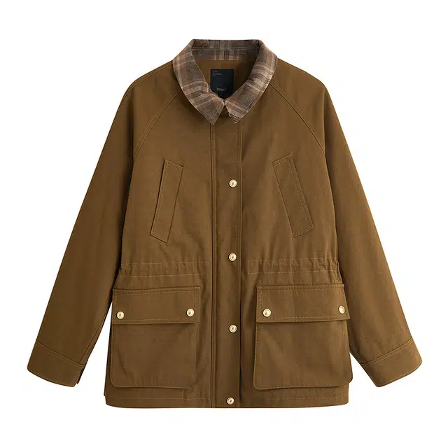 茵曼 中性风秋季宝藏显瘦美式早秋穿搭潮流百搭平价厚实宽松入秋时尚质感小个子氛围复古拼色翻领工装设计感夹克外套 女款