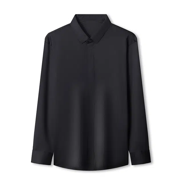 卡丹狄诺 无痕纯色暗门襟垂顺高弹舒适简约衬衣轻商务休闲春秋季长袖衬衫 男款