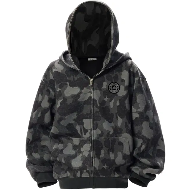 稻草人 美式复古高街潮牌学院风双层连帽品牌字母图案设计宽松休闲户外运动通勤百搭舒适高级感长袖落肩迷彩卫衣 男女同款