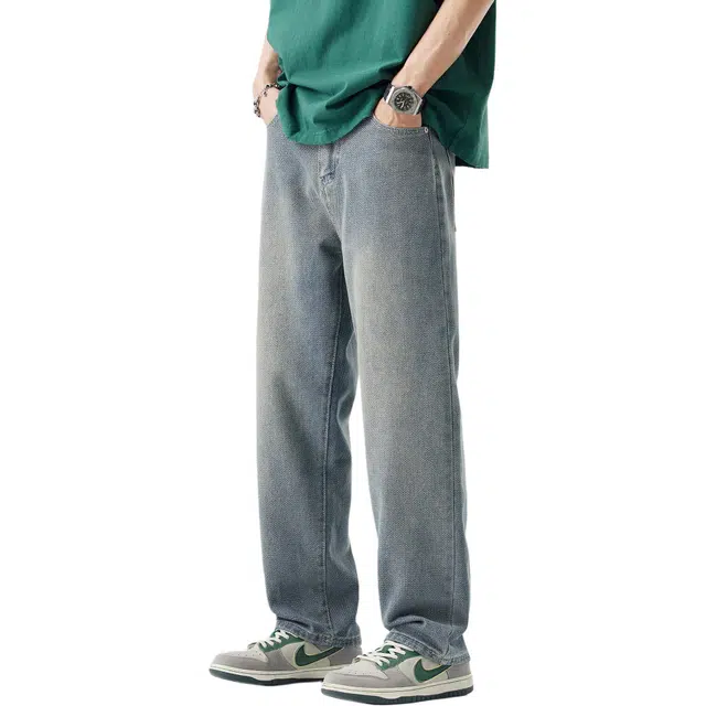 瑞梵帝斯 美式复古星空纹设计宽松水洗做旧高街风简约百搭潮流显瘦休闲垂感直筒青年运动裤男生牛仔裤 男款