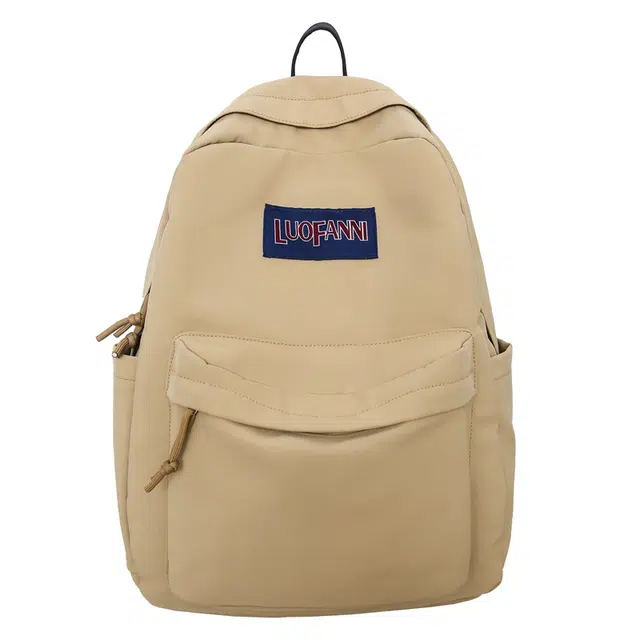 蔻蒂熊 日韩轻便大学生简约休闲校园书包男女百搭款初中高中生背包 尼龙布 双肩包 常规 青少年 米白色/黑色/卡其色/浅蓝色