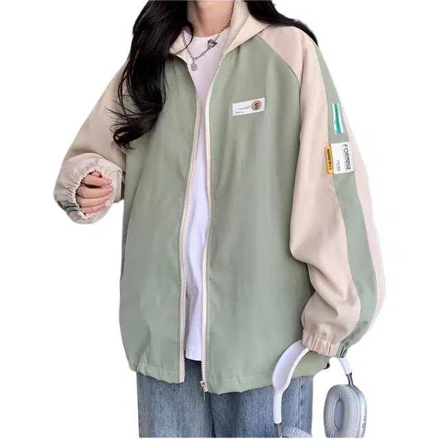 邓大喵 连帽外套女春季初中高中学生韩版宽松百搭工装港风棒球服 女款