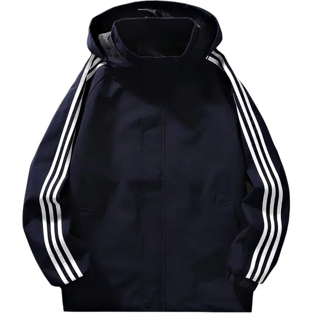 爱肯 学院风高街基础款无性别主义薄款运动休闲条纹宽松百搭舒适夹克外套 男女同款