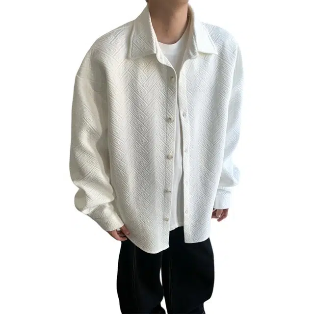 冈哉 港风肌理感排列长袖秋款垂感痞帅衬衣设计宽松开衫外套少年感空调舒适打底内搭潮搭衬衫  男女同款