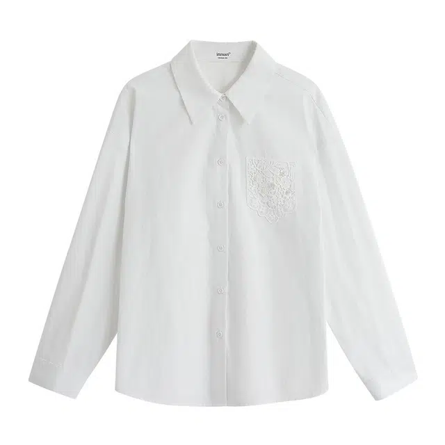 茵曼 约会层次感学院宝藏法式早秋穿搭气质平价绝美入秋时尚氛围简约通勤刺绣显瘦宽松长袖衬衫 女款