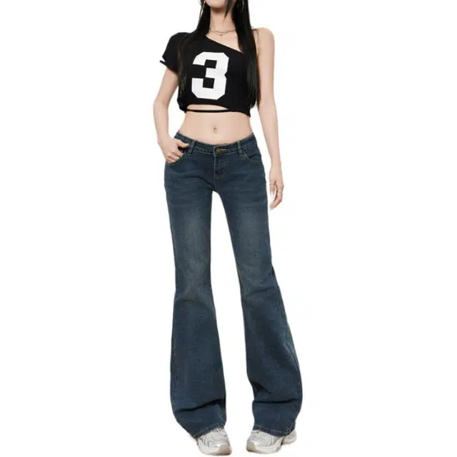 淑好百 弹力修身微喇叭中低腰牛仔裤 女款