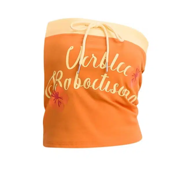 敲模女孩 美式复古辣妹多巴胺穿搭字母印花设计感一字肩抹胸上衣背心 女款