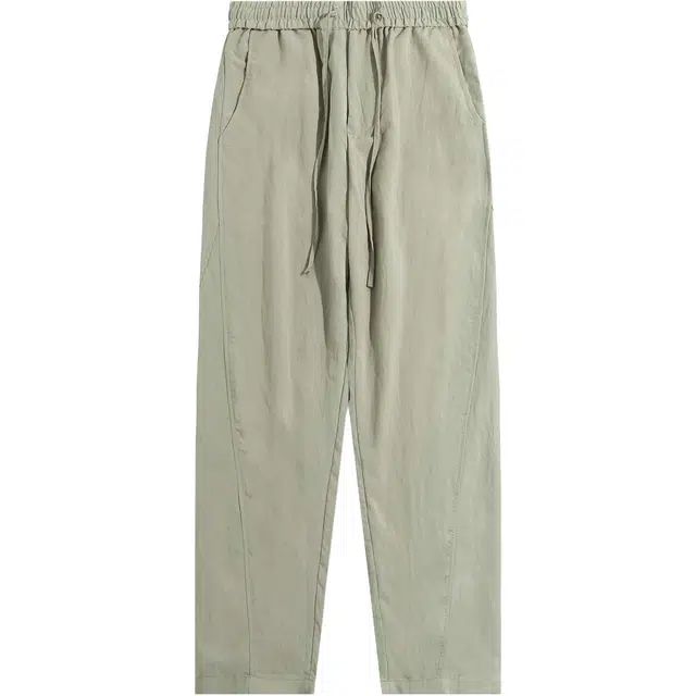 重磅基础 抗皱天丝亚麻！法式轻商务风直筒裤简约透气抽绳宽松通勤长裤莱赛尔弯刀休闲裤 女款