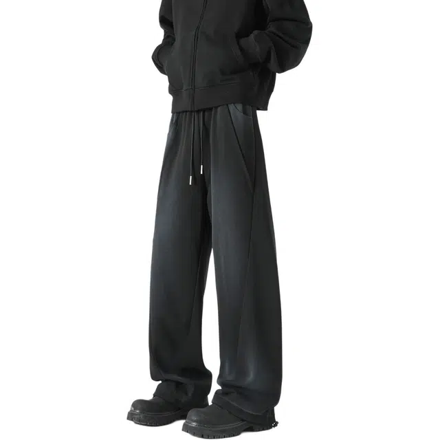 敦煌博物馆 美式高街喷印扎染脏脏学院风宽松直筒阔腿松紧腰绳剪裁垂感显高百搭透气运动通勤百搭针织休闲裤 男女同款