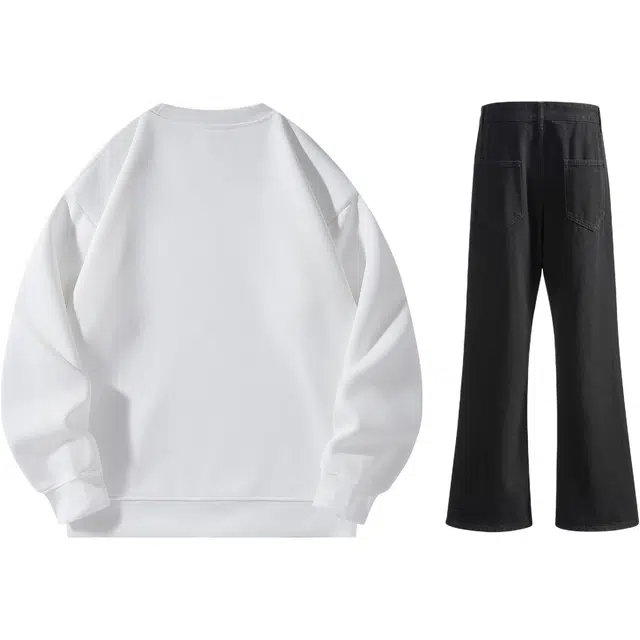 八哥 复古高街学院风字母星星纯色圆领卫衣垂感百搭宽松慵懒水洗弯刀裤休闲运动套装 男女同款