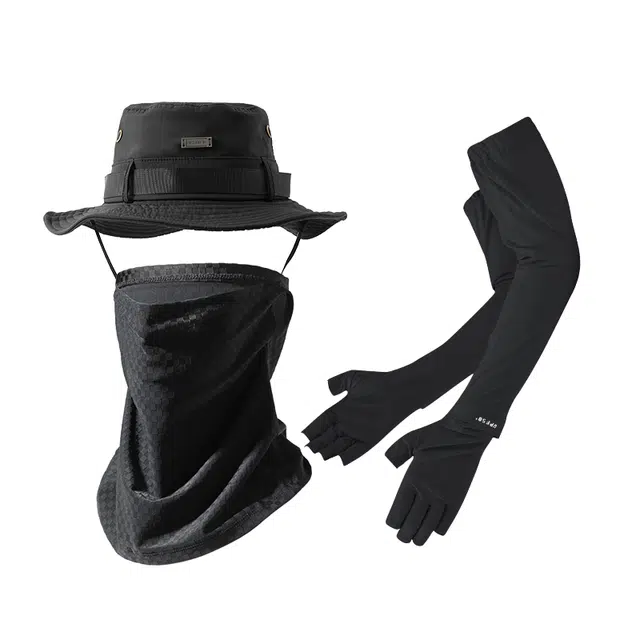 南极人 高质感户外登山帽子军事风奔尼帽钓鱼爬山徒步大檐遮阳帽防晒面罩全脸防护冰丝袖套护手臂套防滑 涤纶 渔夫帽 男女同款情侣款