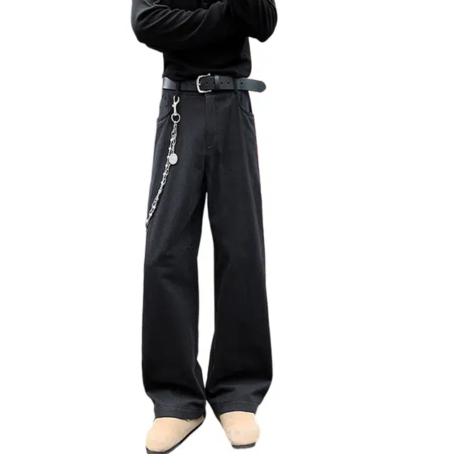 冈哉 纯色简约基础款美式高街水洗阔腿裤宽松直筒潮牌痞帅炸街显瘦高级感裤子休闲牛仔裤 男女同款