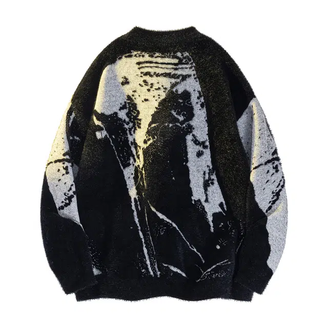 快鱼 高级绒感美式高街系列不规则泼墨扎染半高领设计舒适慵懒宽松内搭加厚保暖打底针织长袖毛衣 男女同款