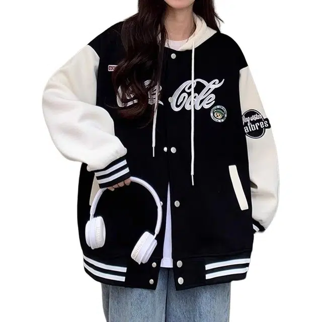 邓大喵 美式外套初高中学生连帽长袖棒球服 女款