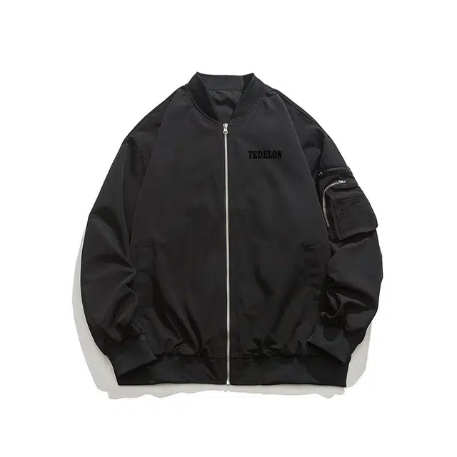 太子龍 美式复古工装纯色经典简约款户外通勤宽松休闲臂袖多口袋拉链高级感棒球领高街机车少年外套夹克 男女同款