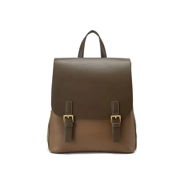 卓诗尼 大学高级感简约设计旅行背包 合成革 双肩包 女款 米白色/棕色