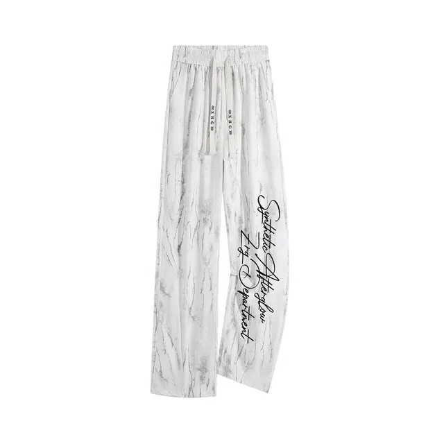 梓润格 夏季冰丝薄款美式扎染满印超潮冰爽透气速干不黏身松紧腰加刺绣抽绳宽松直筒版型显瘦有垂感休闲裤 男女同款