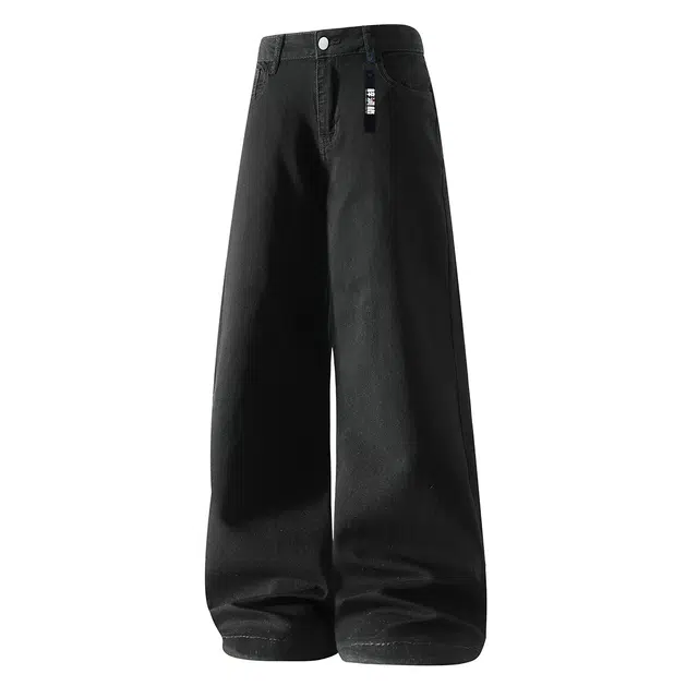 梓润格 美式宽松简约百搭氛围感高级设计无性别主义学生韩版舒适酷飒帅气显瘦微喇弹力时尚潮流户外运动青春感挂扣款穿搭牛仔裤 男女同款