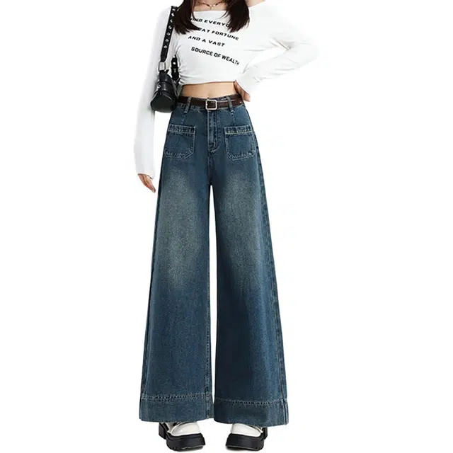 如续 直筒女早秋宽松显瘦美式爆款阔腿百搭高腰时尚舒适牛仔裤 女款