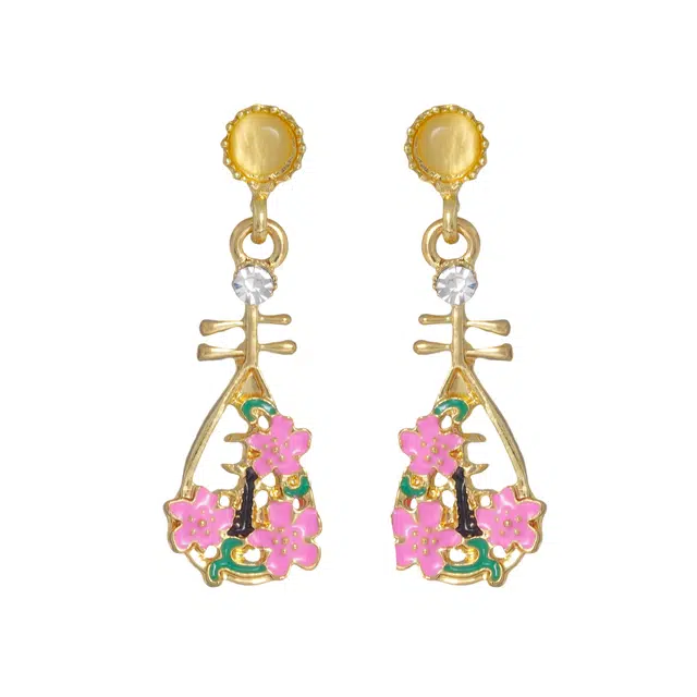 澜耀 金弦珐琅琶 新中式琵琶珐琅耳坠 复古宫廷民族风耳饰 合金 耳环 女款