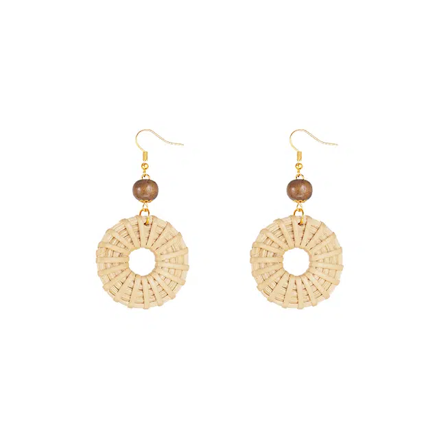 芒果饰品 波西米亚风民族风长款藤编几何 铜 耳环 女款