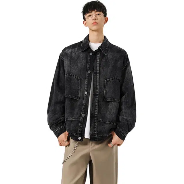 佐菲利 美式复古水洗潮牌宽松休闲翻领工装夹克上衣服牛仔外套 男女同款