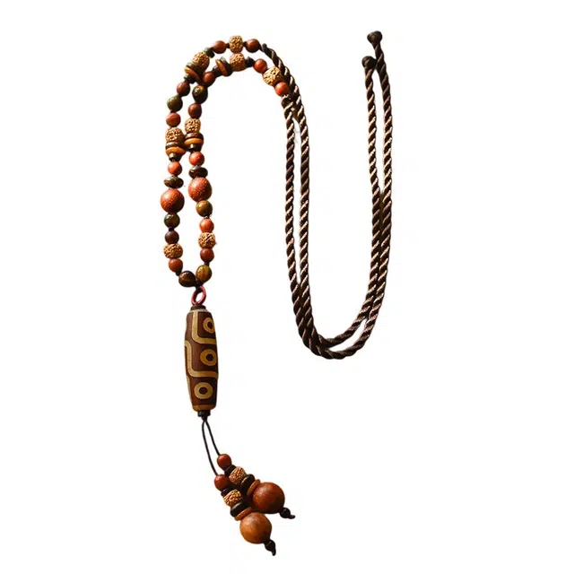 子婳 新中式民族风天珠吊坠长款毛衣链轻奢优雅古风高档手工编织配饰挂件#好运 红花梨 项链 女款