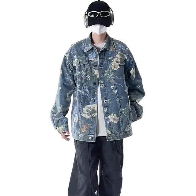 太子龍 高街潮牌破洞工装春秋季翻领青少年宽松复古褂子长袖牛仔外套 男女同款