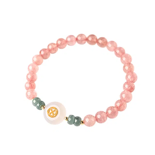 【匠心手作 “莓”有烦恼】 灵菲 精品级草莓晶玛瑙平安扣 新中式本命年招财纳福招桃花百搭转运珠 #好运显白简约礼盒 草莓晶 手串 女款