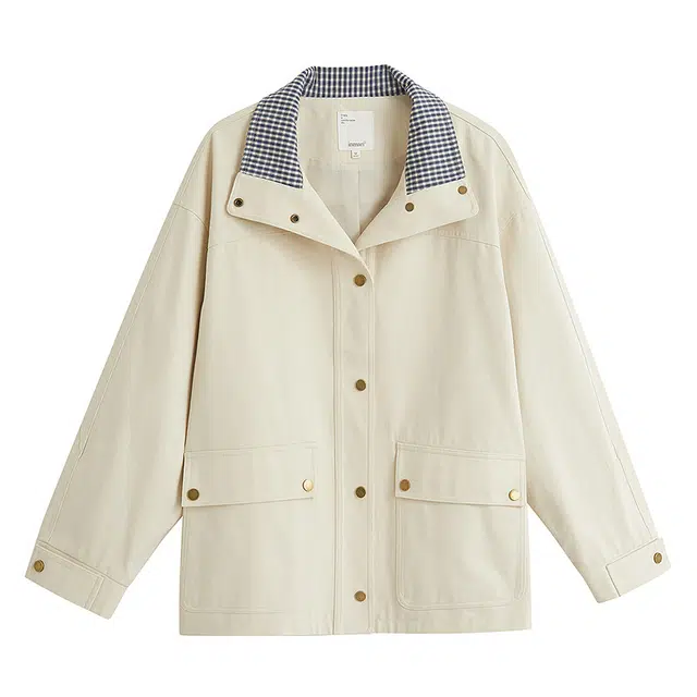 茵曼 中性风秋季宝藏韩系早秋穿搭潮流百搭平价厚实宽松入秋时尚质感小个子氛围复古工装简约设计感显瘦夹克 女款