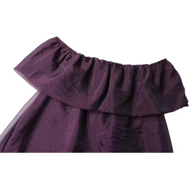 识恩 法式复古一字肩荷叶边时尚小众微透宽松显瘦薄上衣衬衫 女款