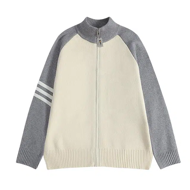 地界二 美式复古潮牌立领撞色开衫男休闲宽松百搭外套立领撞色开衫常规青春活力风针织衫 男款