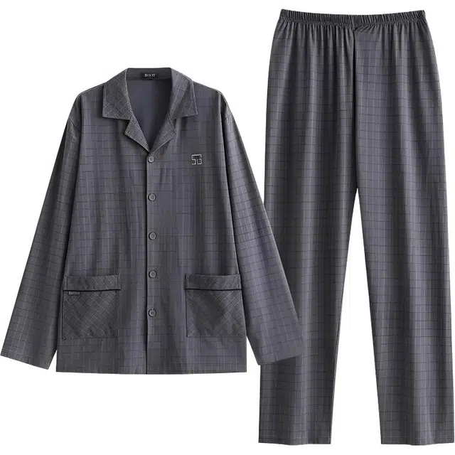 潞优野 高档格子春秋季纯棉长袖长裤大码时尚外穿家居服舒适亲肤睡衣套装 男款
