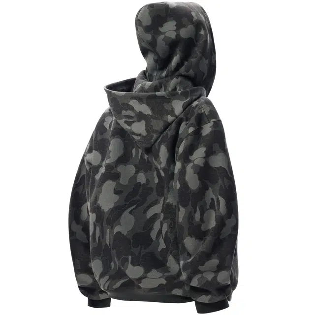 稻草人 美式复古高街潮牌学院风双层连帽品牌字母图案设计宽松休闲户外运动通勤百搭舒适高级感长袖落肩迷彩卫衣 男女同款