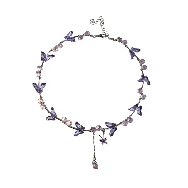 子婳 辣妹减速带轻奢日韩甜辣风清新显白蝴蝶重工#好运 紫水晶 项链 女款