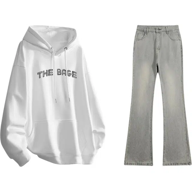 八哥 氛围感潮牌美式高街无性别主义卫衣重磅宽松舒适水洗做旧复阔腿简约垂感废土风裤子休闲运动套装 男女同款