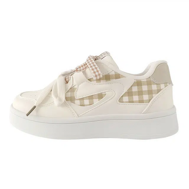 乐乐鱼 韩版格子拼接设计感百搭 耐磨 低帮 板鞋 女款