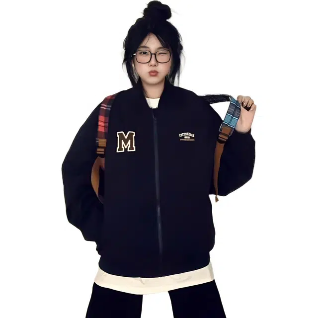 邓大喵 外套女春秋美式宽松百搭夹克开春上衣潮棒球服 女款