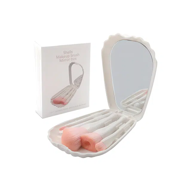 格安诺  便携式化妆刷贝壳镜盒五件套美妆工具套装粉底刷眼影修容全套 修容便携晕染柔软